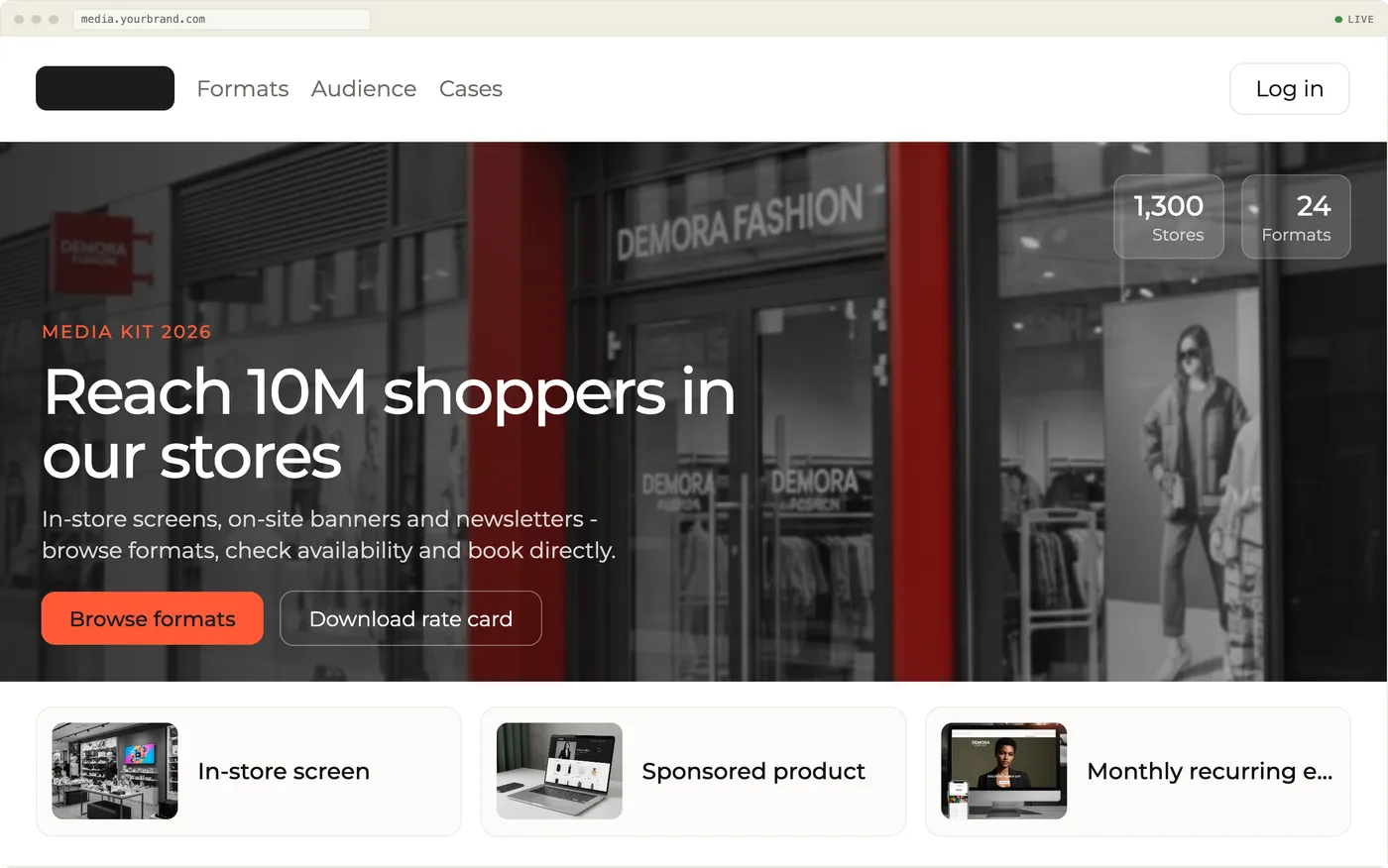 A retailer-branded digital media kit with formats advertisers can browse and book